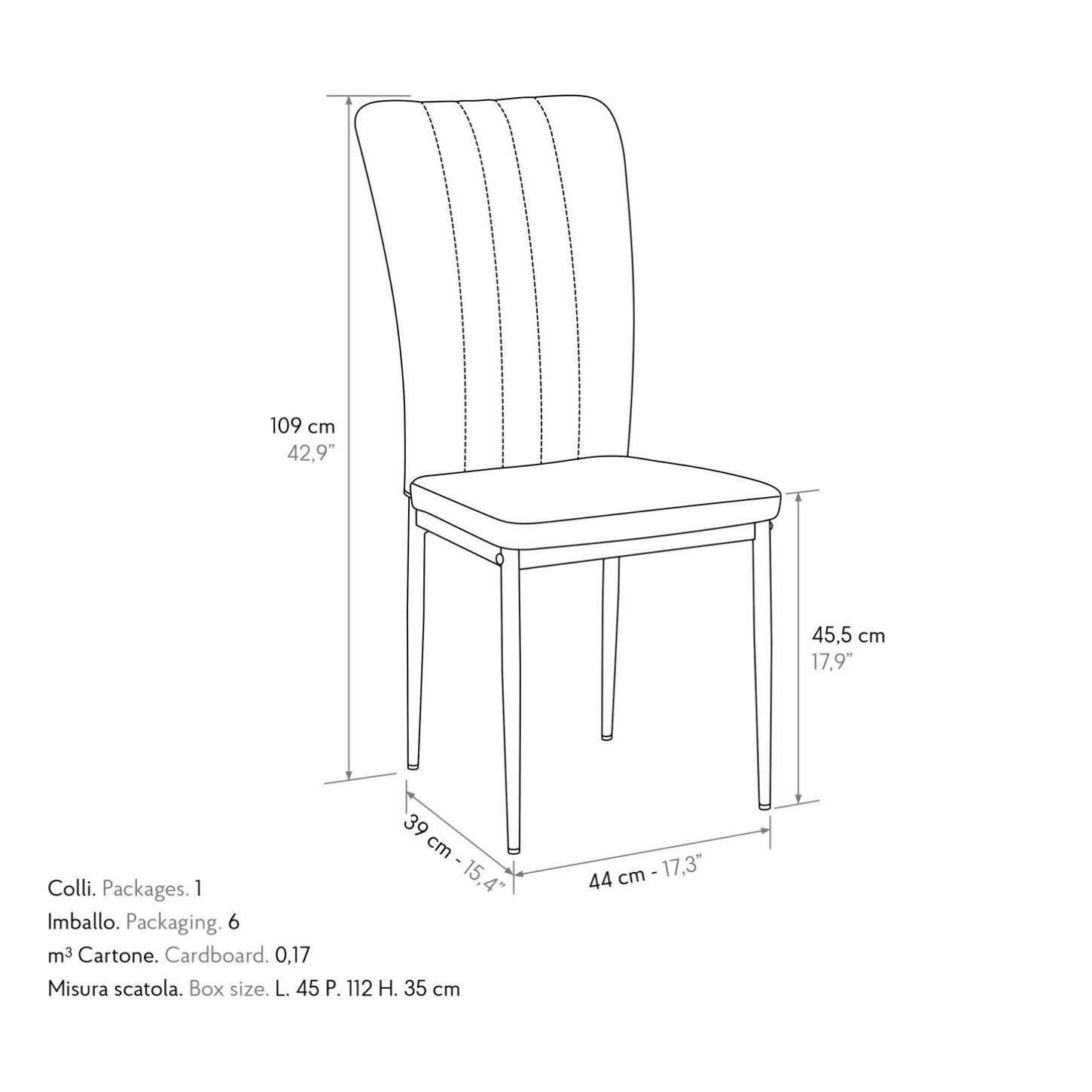 Set di 6 sedie AMSTERDAM in tessuto marrone e gambe in metallo nero