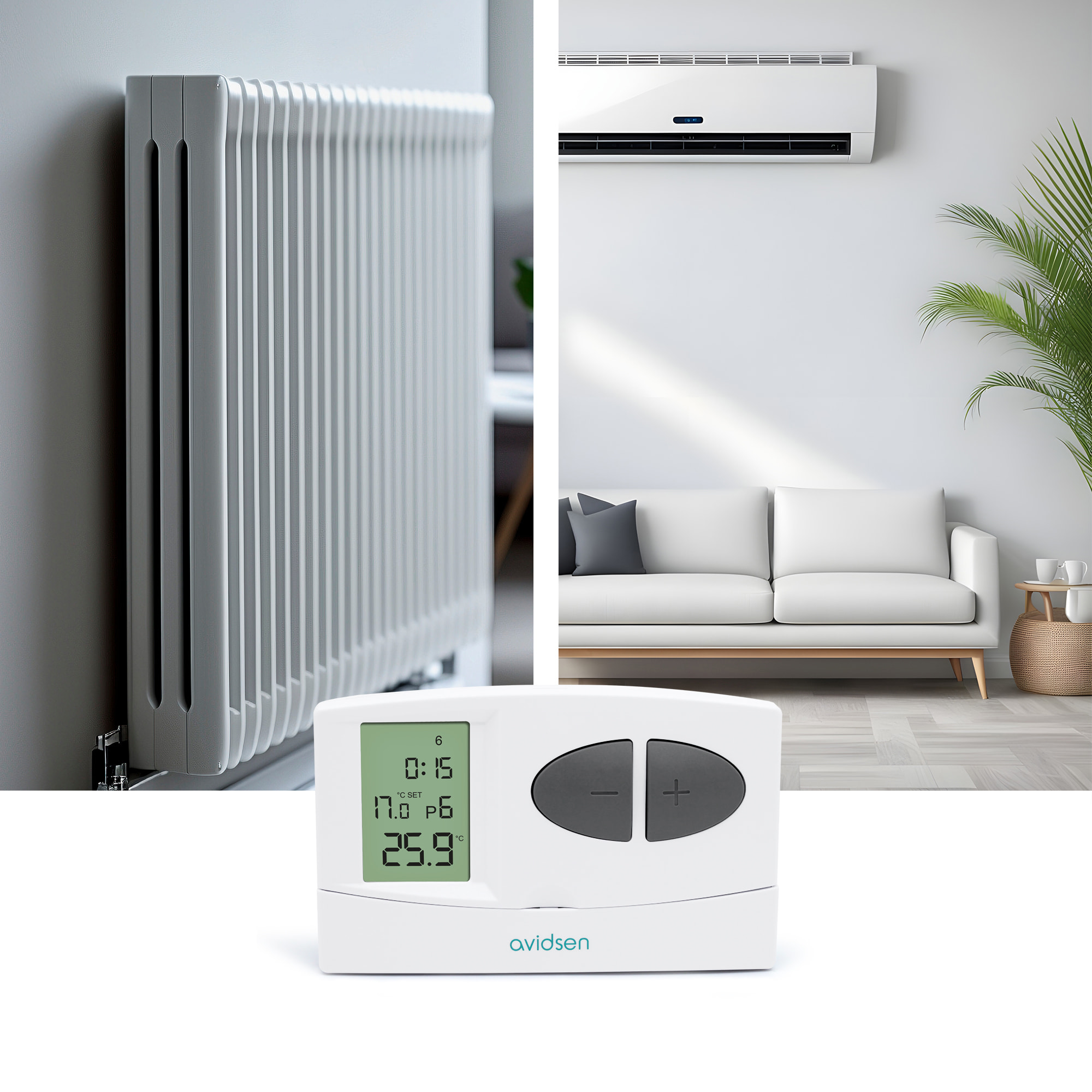 Thermostat programmable filaire pour chauffage ou climatisation - Avidsen - 103954