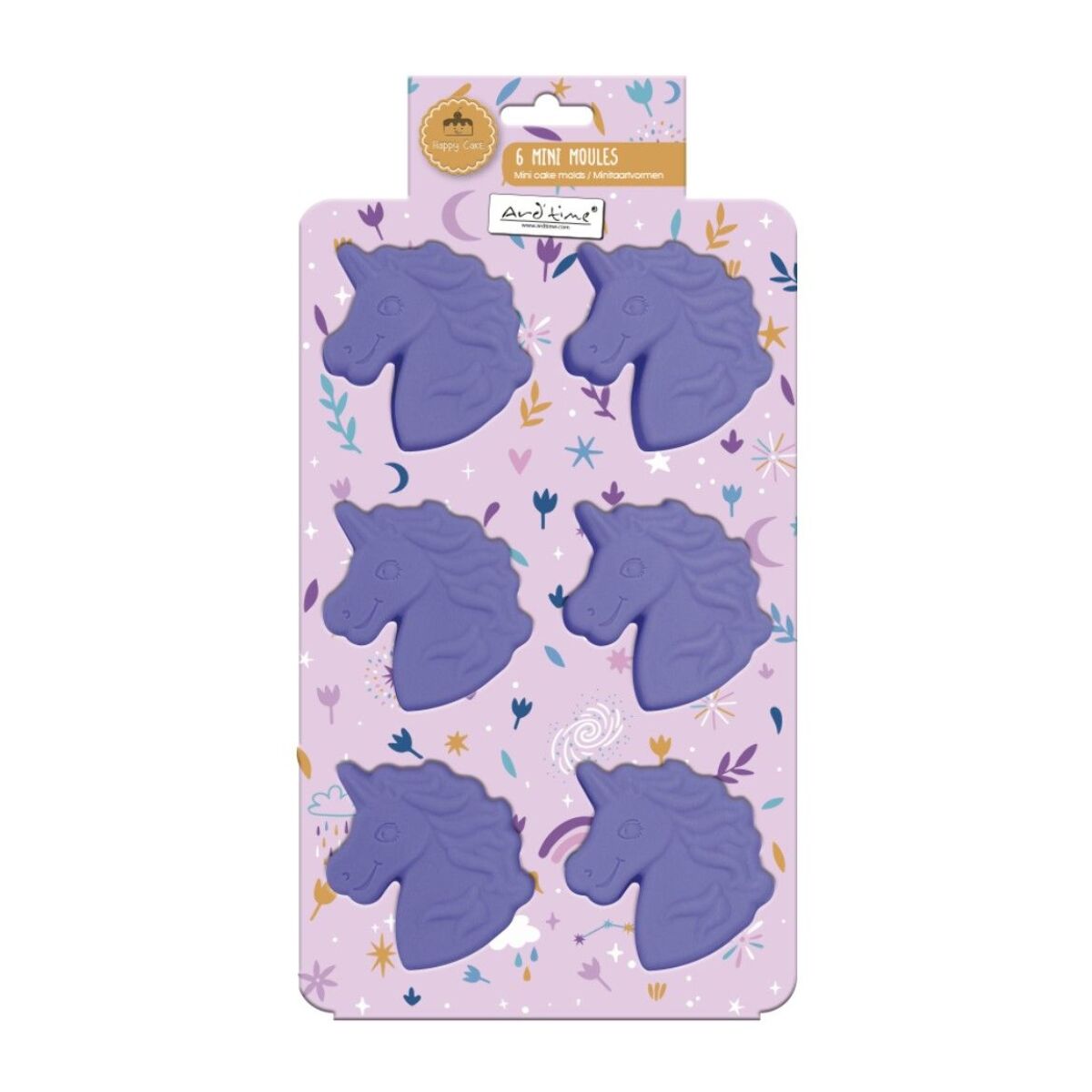 Lot de 6 mini moules en silicone forme Licorne, Happy Cake