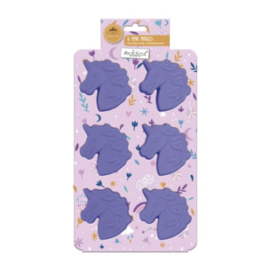 Lot de 6 mini moules en silicone forme Licorne, Happy Cake