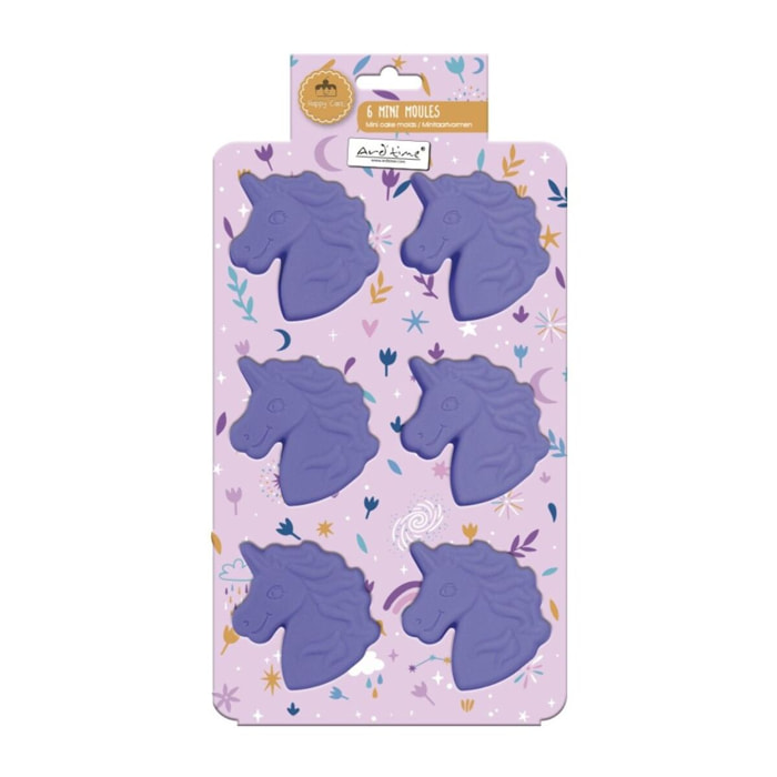 Lot de 6 mini moules en silicone forme Licorne, Happy Cake