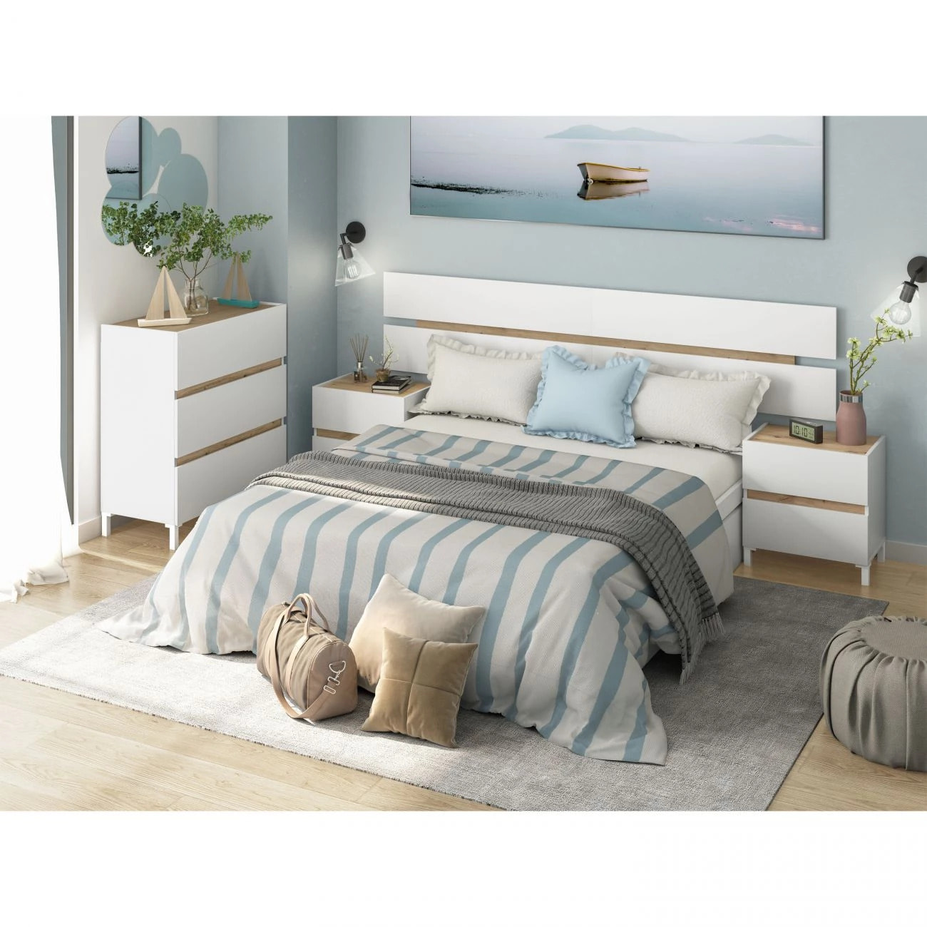 Cómoda Tempus Blanco Artik (Blanco Mate) - Roble Nodi