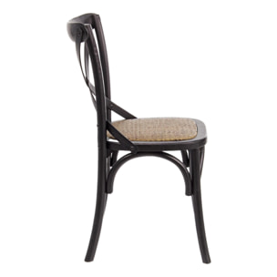 Sedie bistrot o sala da pranzo in legno nero e rattan - Cross