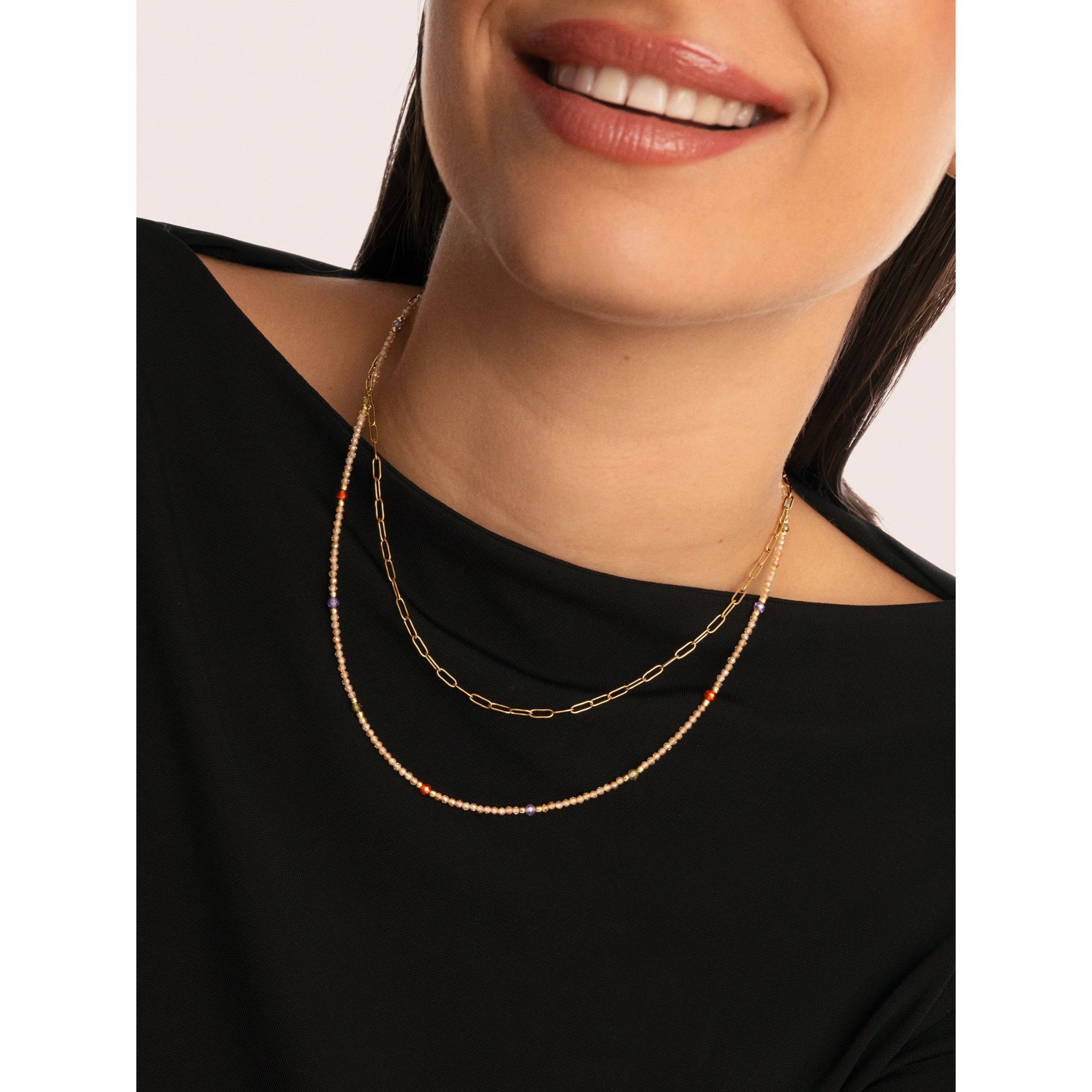Collar Long Glam Acero Baño Oro