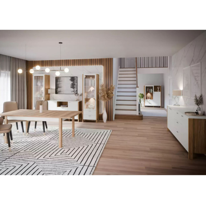 Buffet L208 cm 3 tiroirs 3 portes décor chêne et gris clair - BOLERO