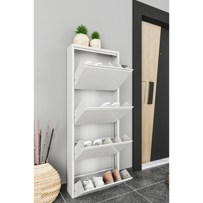 Scarpiera Axe, Mobile portascarpe in metallo, Armadio da ingresso multiuso, Mobiletto per calzature, 50x15h138 cm, Bianco
