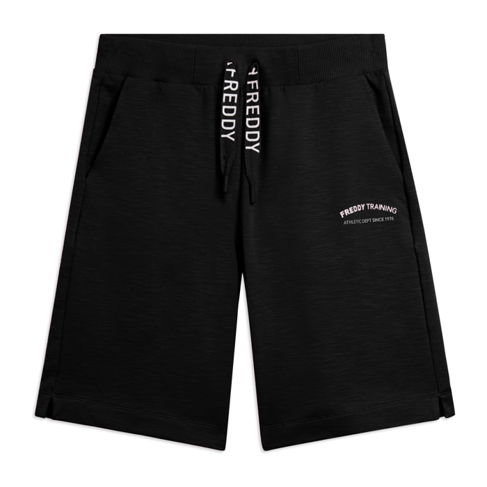 Pantaloni Corti con Spacchi Laterali in Tessuto Fiammato