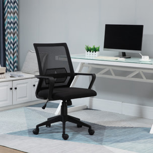 Vinsetto Silla de Oficina Ergonómica Silla de Escritorio Giratoria Ajustable en Altura con Reposabrazos y Soporte Lumbar Tejido Transpirable 61x58,5x89-99 cm Negro