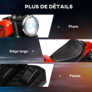 Moto électrique enfant 6 V 3 Km/h effet lumineux roulettes amovibles repose-pied pédale métal PP rouge noir