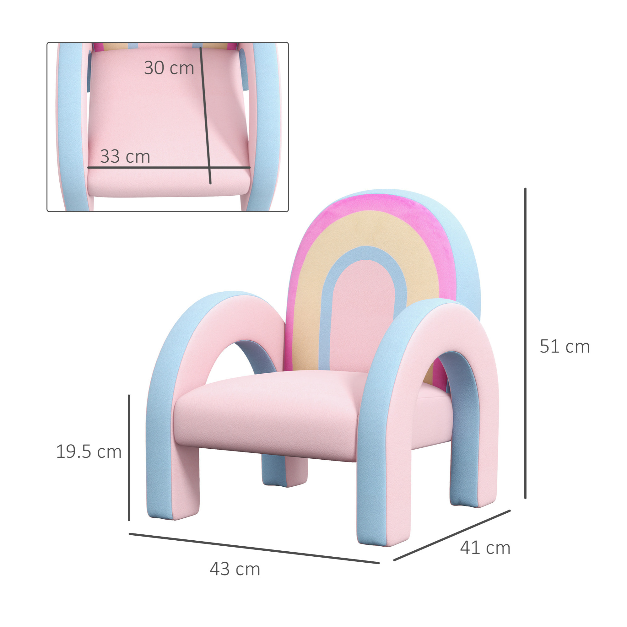 Sillón para Niños Pequeños en Forma de Arco Iris Mini Sofá Cómodo Sillón Infantil para Niños de 1,5-5 Años para Dormitorio Salón Carga 45 kg 43x41x51 cm Rosa