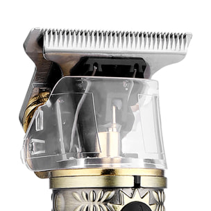 Regolabarba e capelli LM-300. Design vintage interamente in metallo. Con pettini da 1 a 3 mm e set di accessori. Batteria ricaricabile.