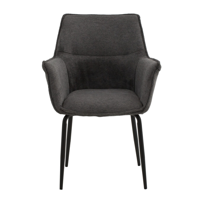 Set di 4 sedie SHERMAN OAKS in tessuto grigio e gambe in metallo nero, con braccioli