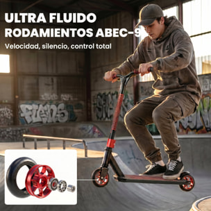 Scooter Acrobático, Scooter Freestyle con Manillar 360°, Rodamientos ABEC-9, Ruedas de PU de 120 mm, Marco de Aluminio Acero, Antideslizante, para Adolescentes, Adultos para Skatepark, Rojo
