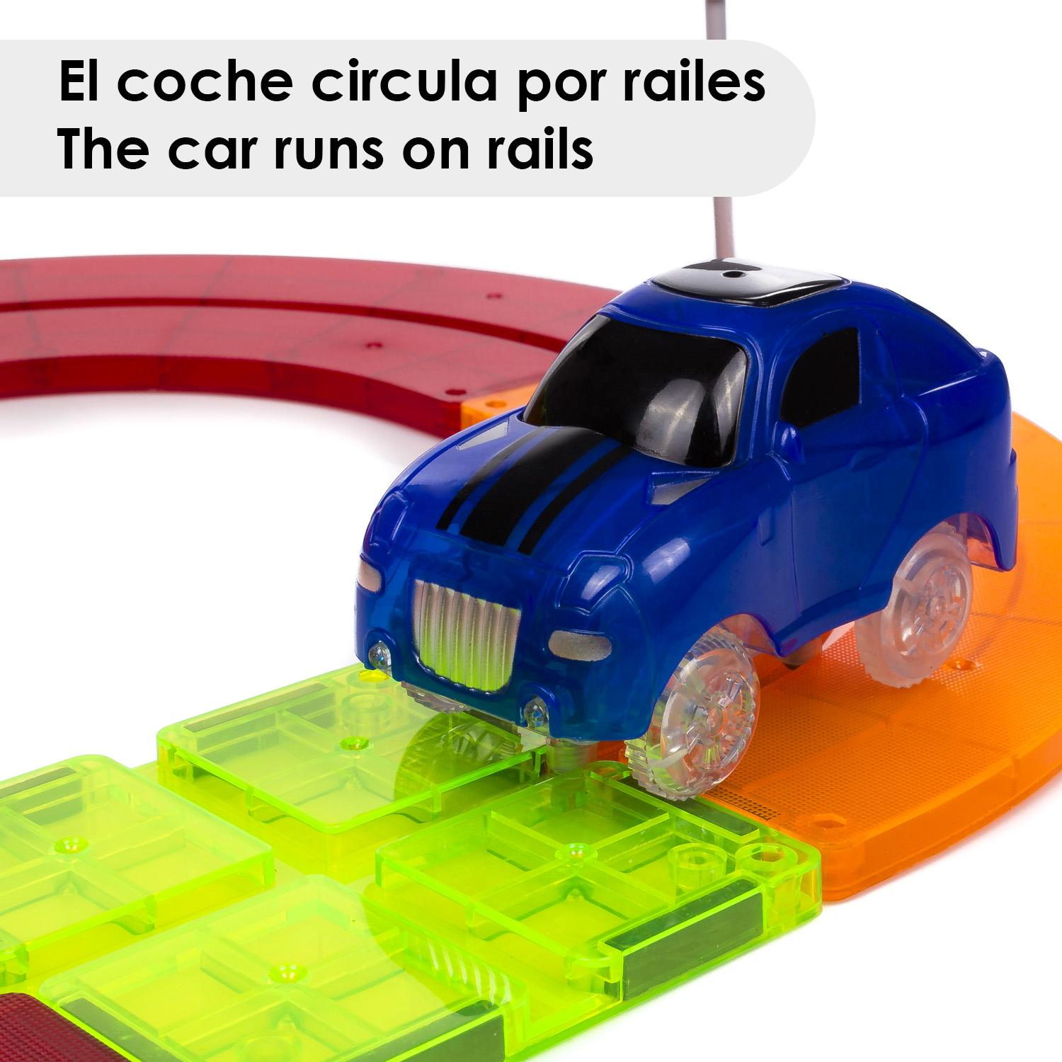 Pista para coches con piezas magnéticas. 19 piezas. Crea tus propios circuitos. Incluye 1 coche.