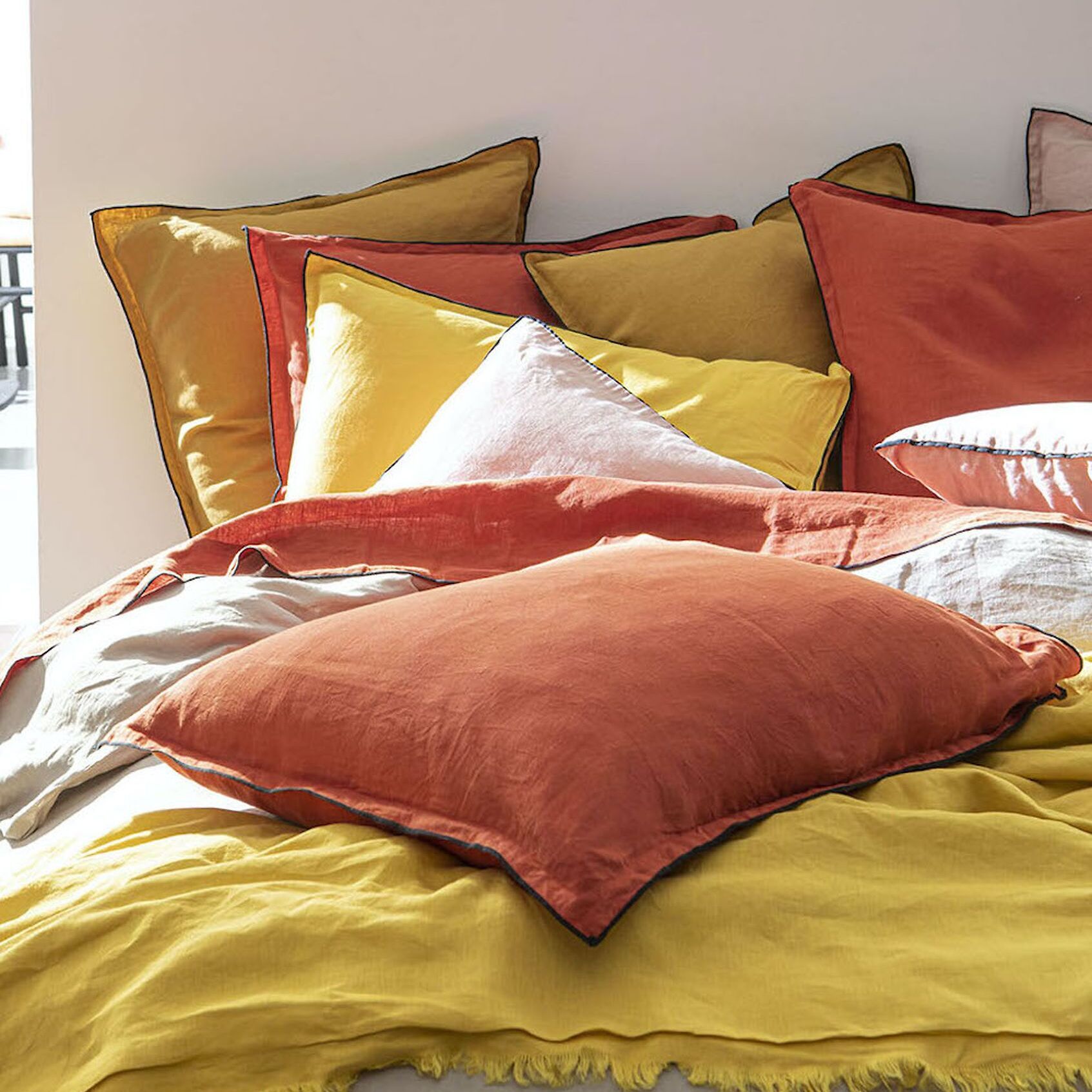 Housse de couette 100% lin lavé jaune or