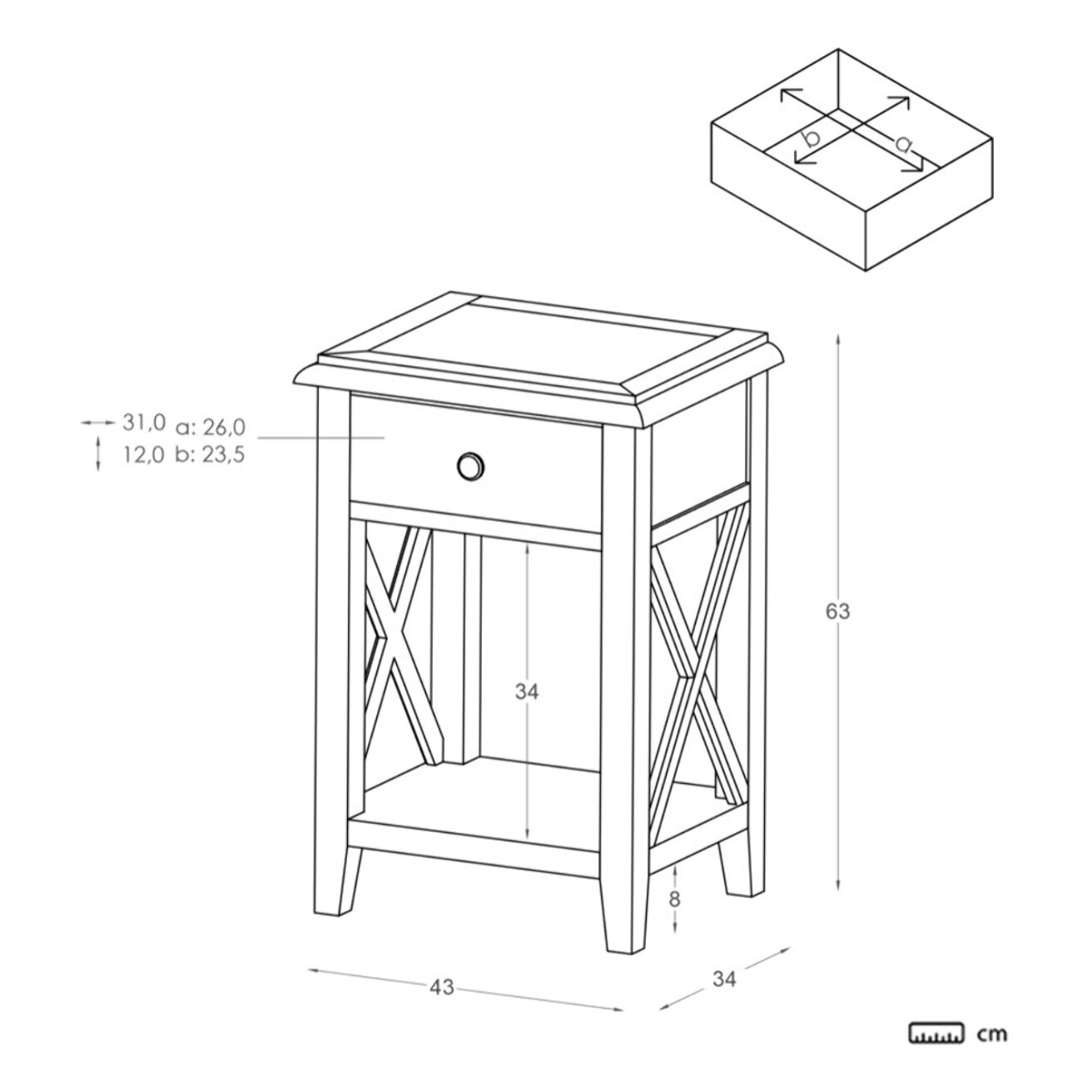 Table de chevet Niza -bois massif d'araucaria et panneau mdf-couleur laqué blanc mat 43 x 63 x 34 cm