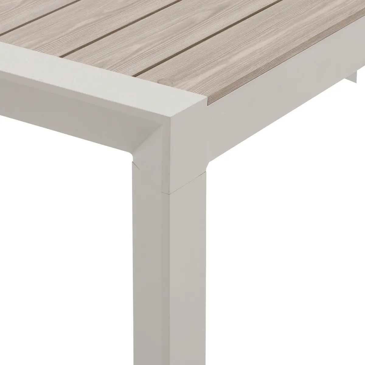 Table de jardin "Évasion" effet bois lin & argile 8 places lates en aluminium