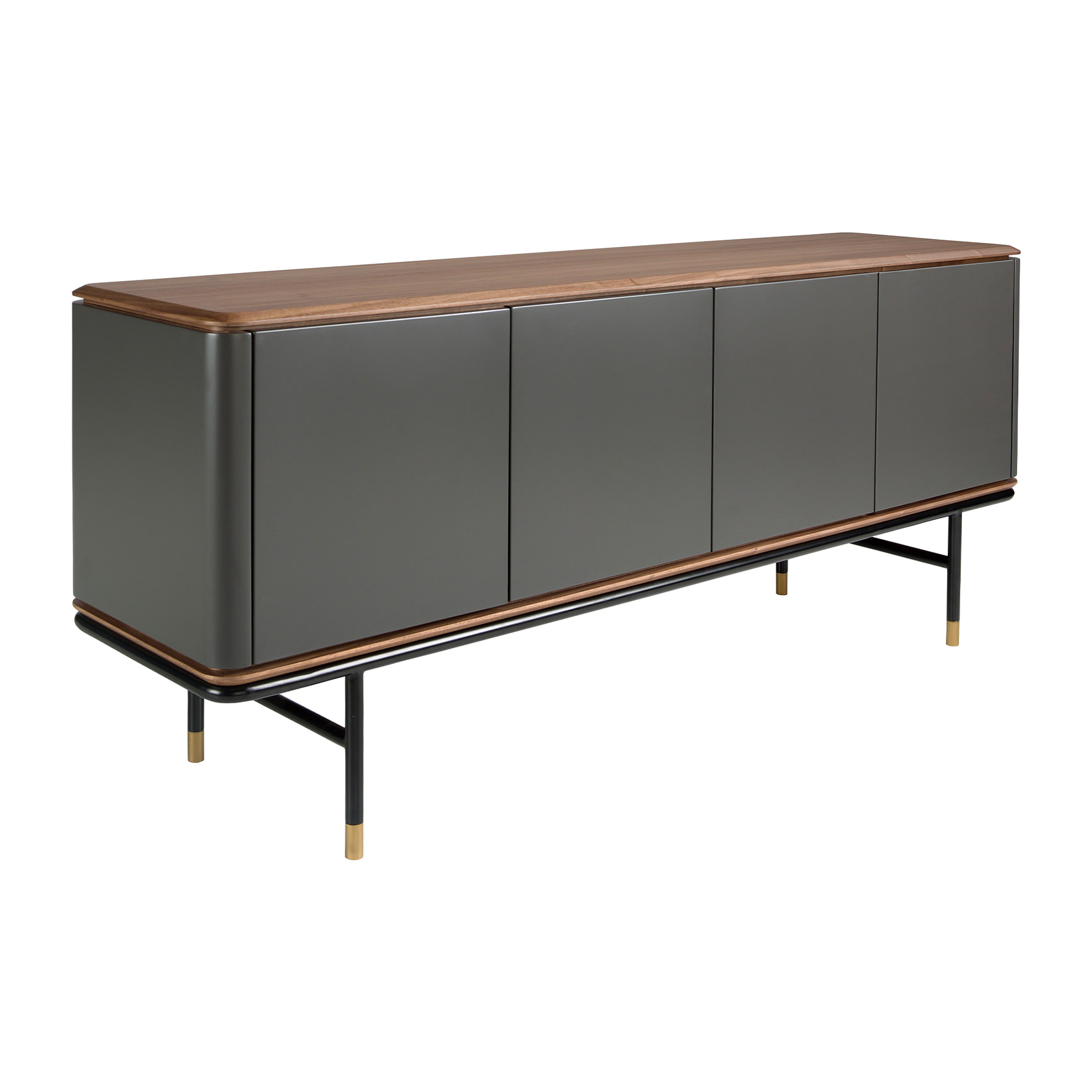 Aparador de madera de MDF en gris oscuro mate y patas de acero inoxidable negro 180x45x79cm