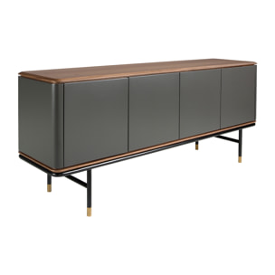 Aparador de madera de MDF en gris oscuro mate y patas de acero inoxidable negro 180x45x79cm