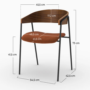 Lot de 2 chaises en velours terracotta et bois de noyer - Esmée