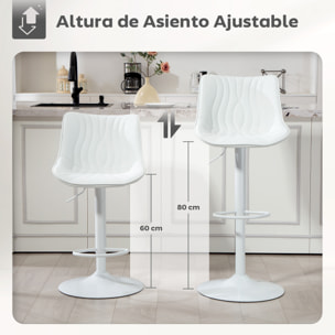 Juego de 2 Taburetes de Bar Taburetes Altos de Cocina Giratorios con Altura Ajustable 92-110 cm Respaldo Asiento de Piel Sintética Marco de Acero y Reposapiés para Comedor Mostrador Blanco