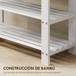 Banco Zapatero de Bambú Zapatero con Asiento Organizador de Zapatos de 3 Niveles para 6 Pares Zapatos para Entrada Salón Dormitorio 70x28x45 cm Blanco