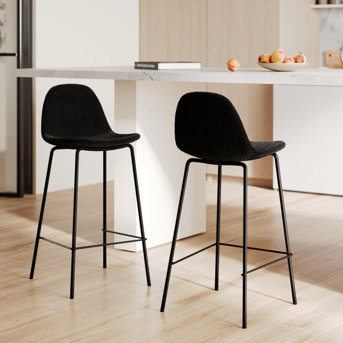 Lot de 2 chaises pour îlot central 65.5 cm en tissu bouclette noir - Henrik