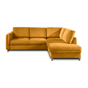 Brooke - canapé d'angle droit - convertible - 5 places - en velours - Jaune