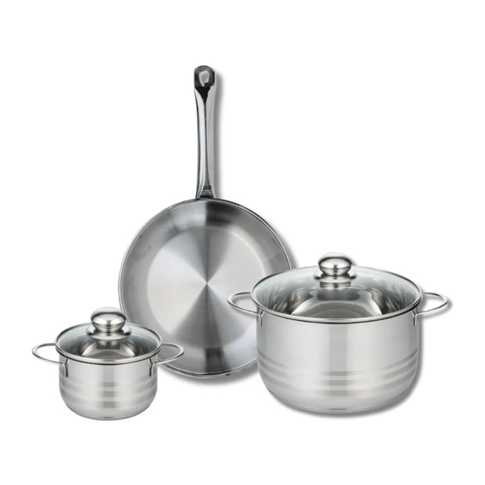 Ensemble de 1 Poêle de cuisson 28 cm et 2 faitouts 14 et 24 cm Elo Profi Brillant