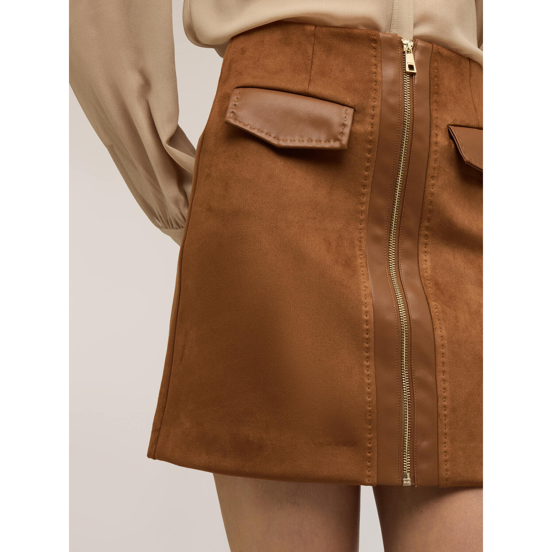 Motivi - Minigonna linea ad A con zip - Marrone