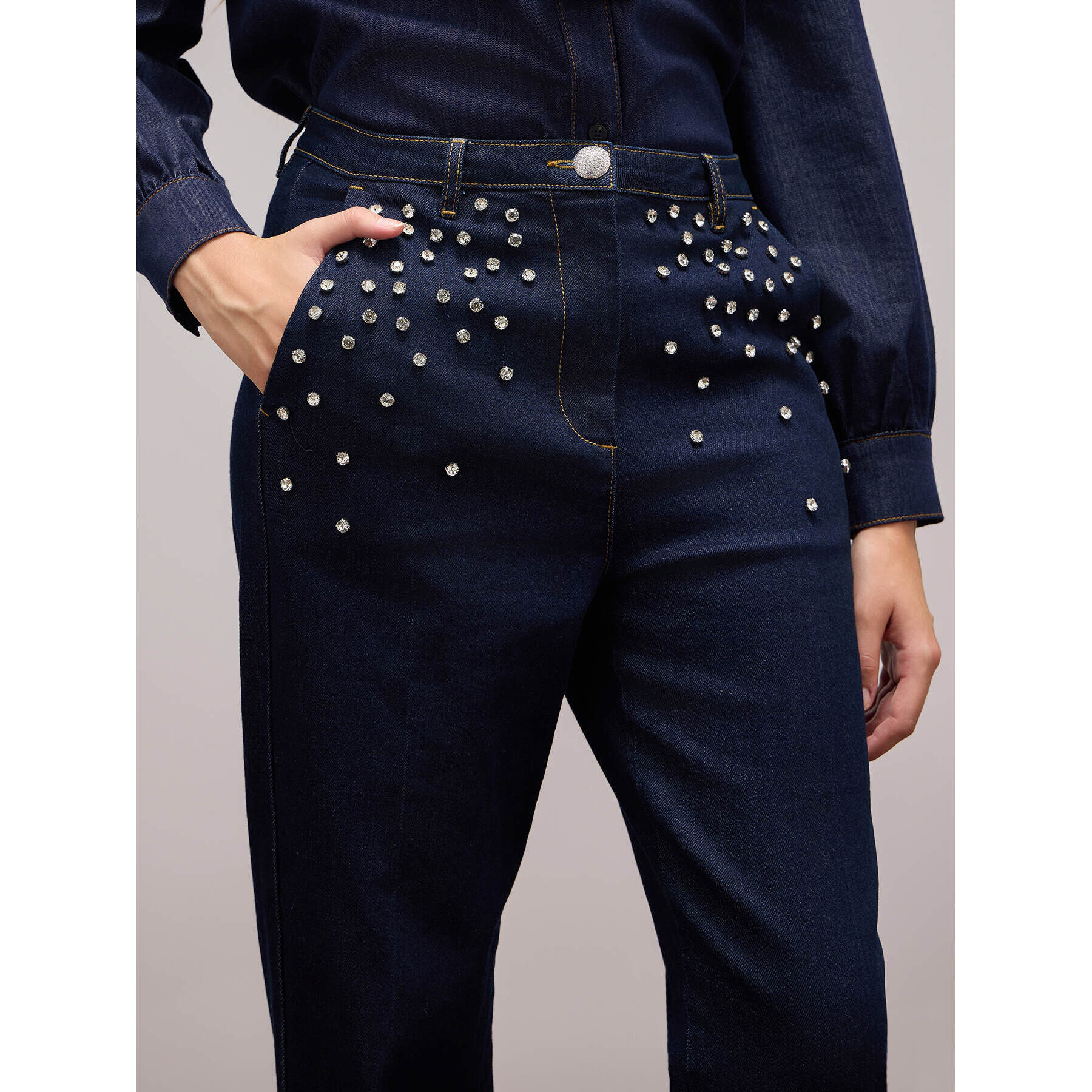 Oltre - Jeans con castoni crystal - Blu