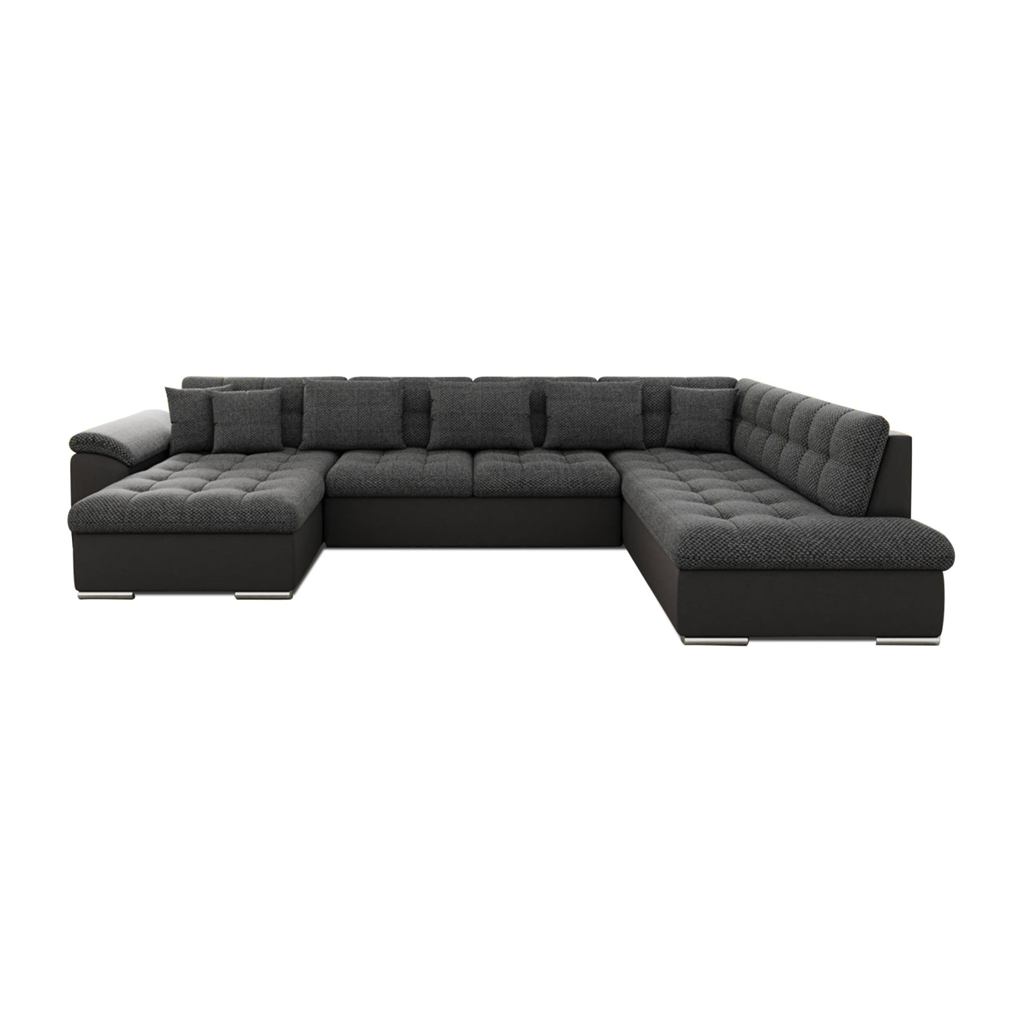 Chuck - canapé panoramique d'angle droit XXL - convertible avec coffre - 7 places - Noir / Gris