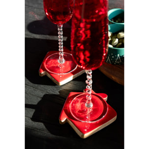 J-Line dessous de verre Maison - bois - rouge/naturel - set de 4