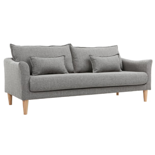 Canapé scandinave 3 places en tissu gris et bois clair KATE