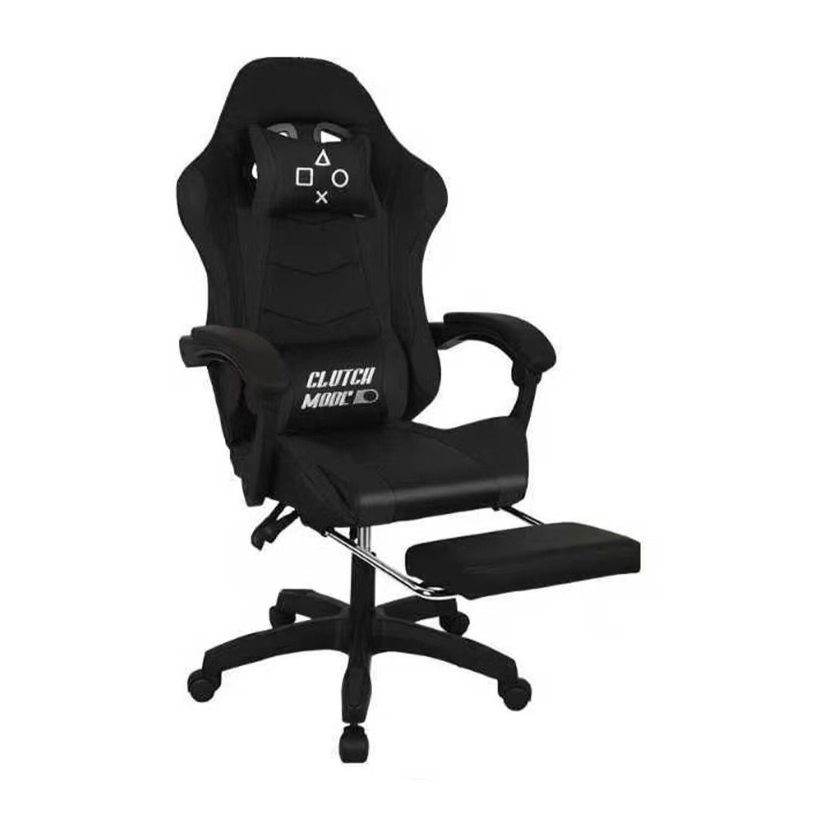 Clutch - Sedia da Gaming Ergonomica con Cuscino Lombare Poggiatesta e Poggiapiedi in PVC Nera