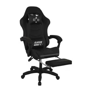 Clutch - Sedia da Gaming Ergonomica con Cuscino Lombare Poggiatesta e Poggiapiedi in PVC Nera