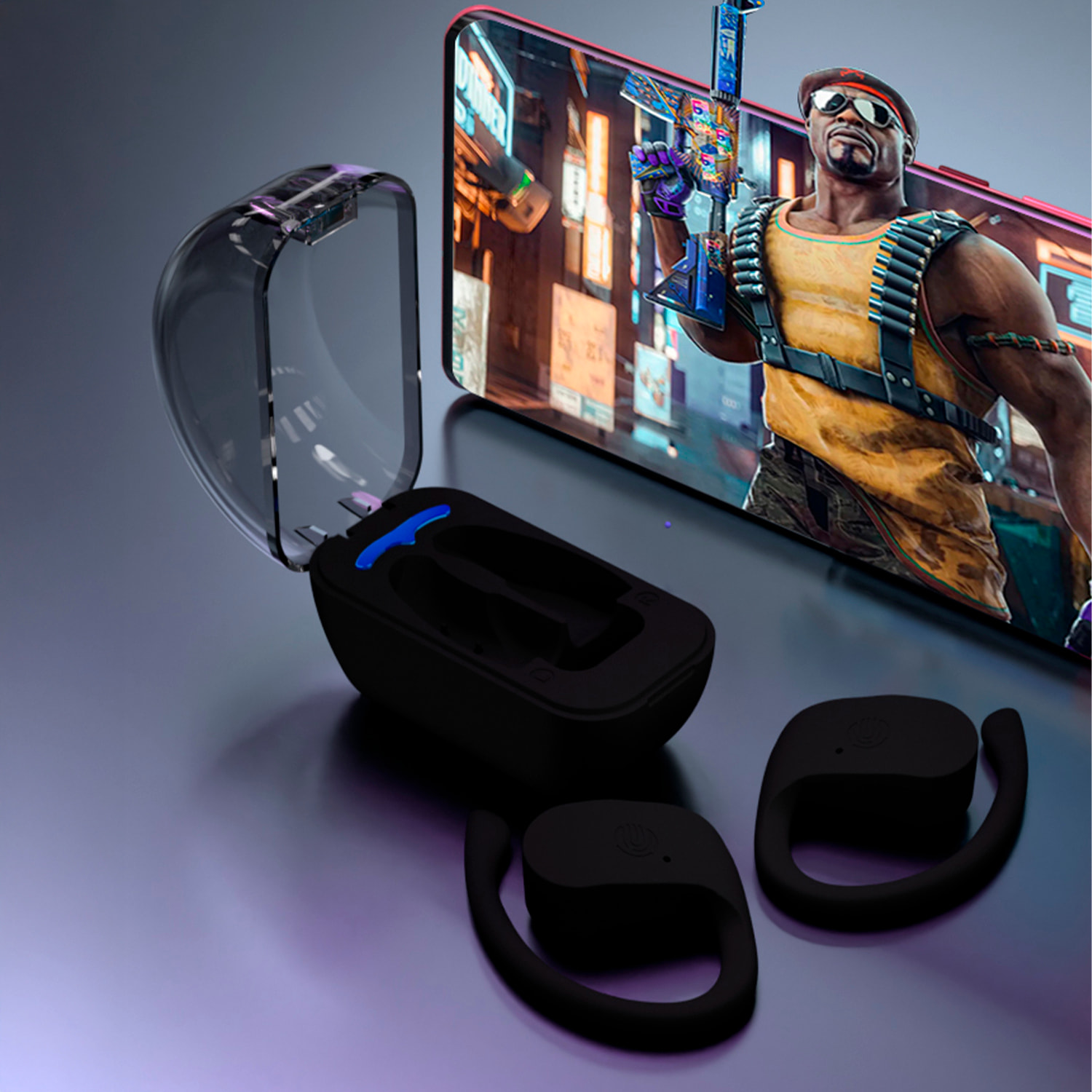 Auriculares supraaurales TWS S8 Bluetooth 5.3. Control táctil. Diseño sin introducir dentro del oído, con gancho para oreja.