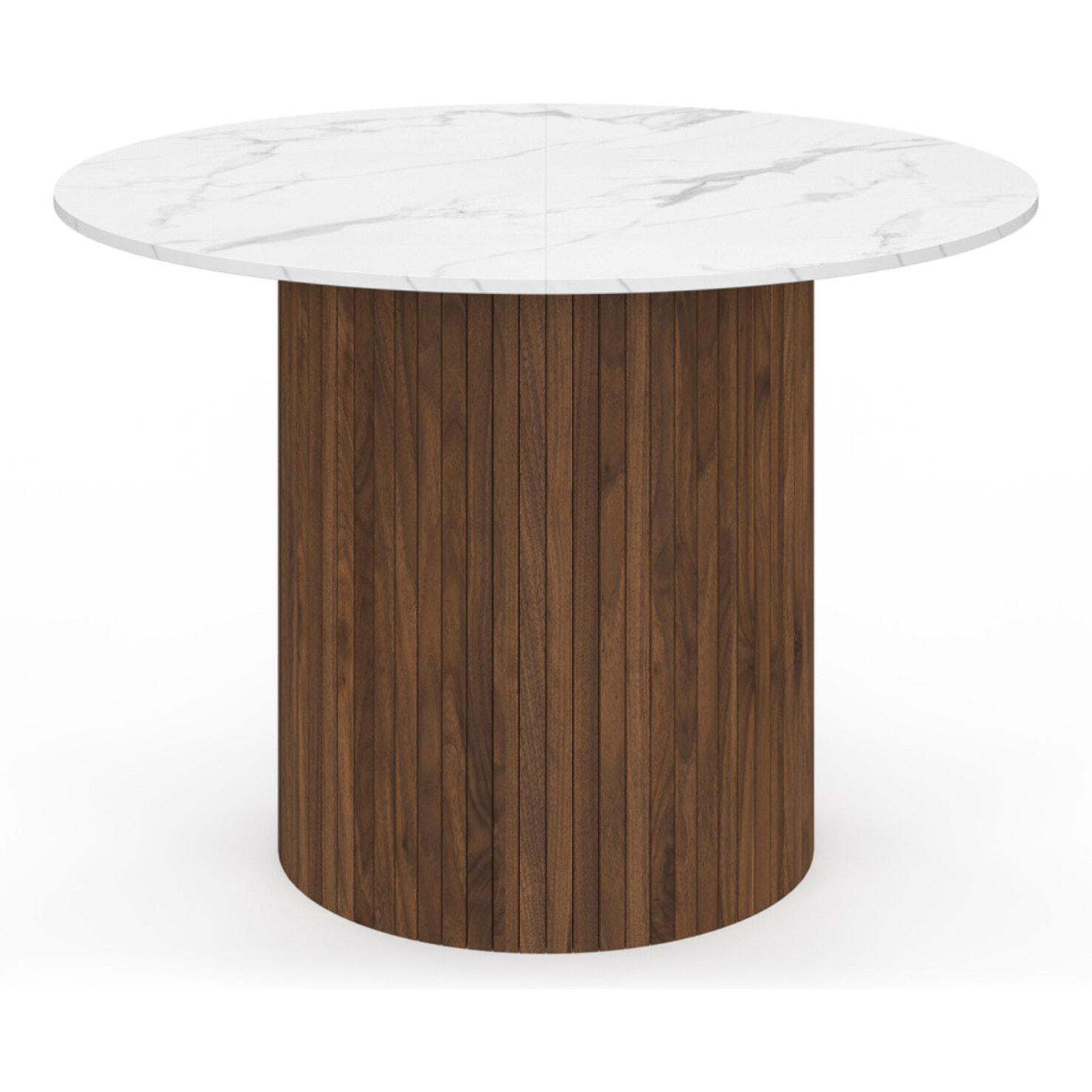Table à manger ronde Alvar Ø110cm effet marbre et noyer