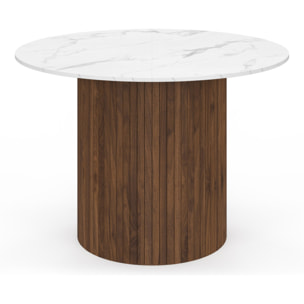 Table à manger ronde Alvar Ø110cm effet marbre et noyer