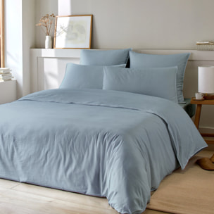 Parure housse de couette unie en bambou et coton - bleu ardoise
