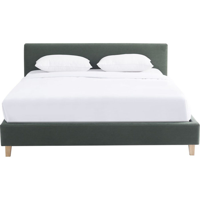 Lit avec tête de lit en velours côtelé - MILO