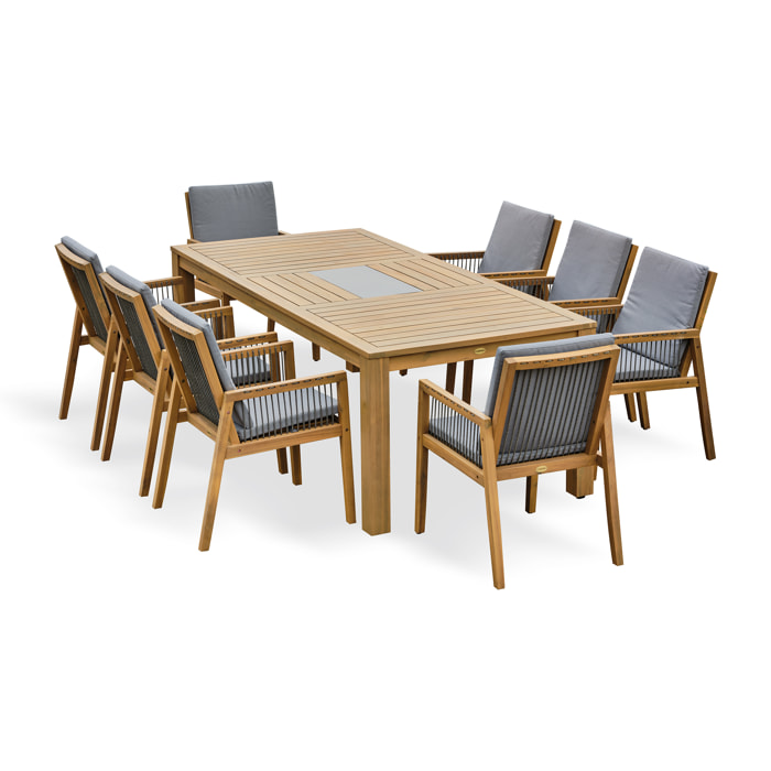 SULLANA - Ensemble repas de jardin 8 places en bois d'acacia