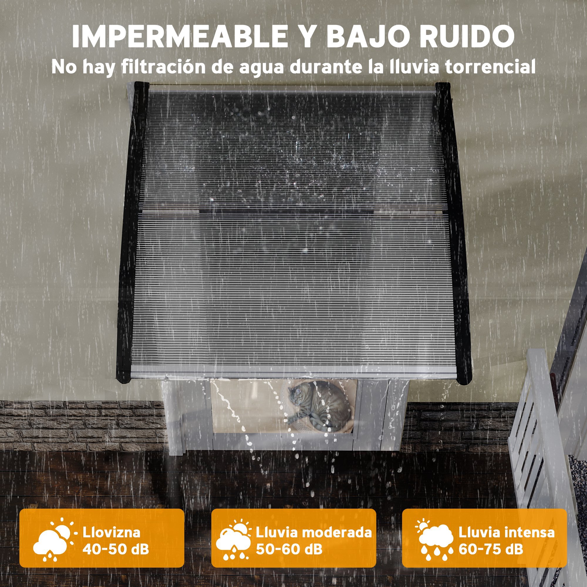 Marquesinas Exterior para Puertas y Ventanas, 103x96,5 cm, Tejadillo de Protección contra Sol y Lluvia, con Cubierta de Policarbonato, Barras de Aleación de Aluminio, Transparente