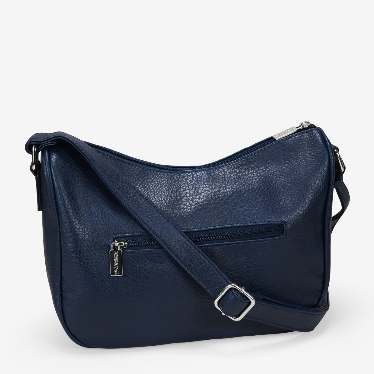 Bolso bandolera azul con bolsillo frontal y logo