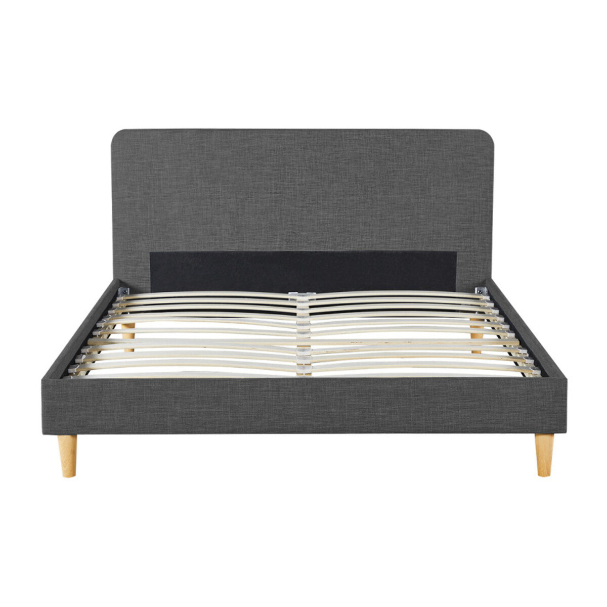 Lit Evy 160x200cm tissu gris pieds bois