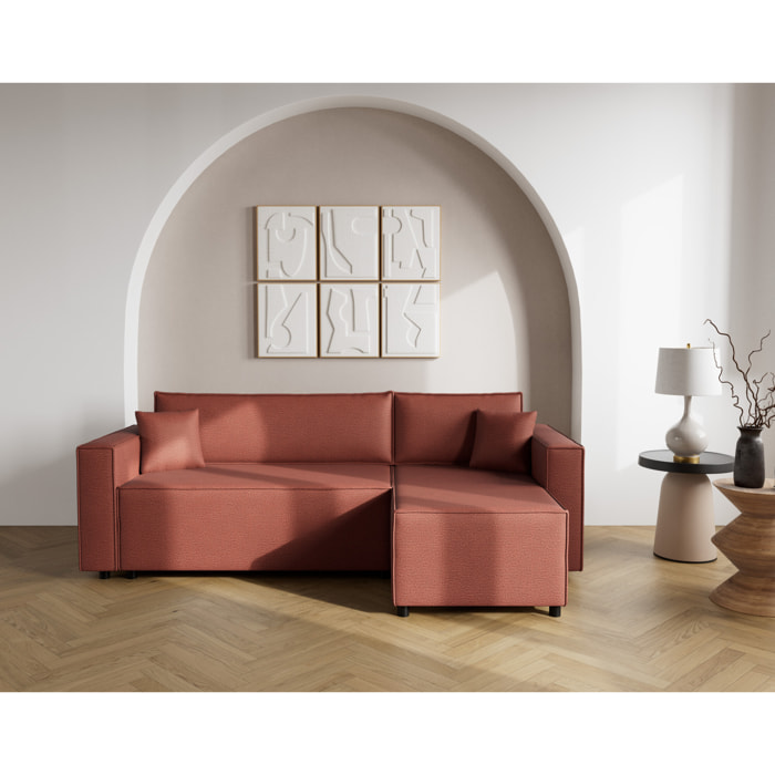 Jonas - canapé d'angle réversible 4 places convertible avec coffre en tissu texturé - Rose