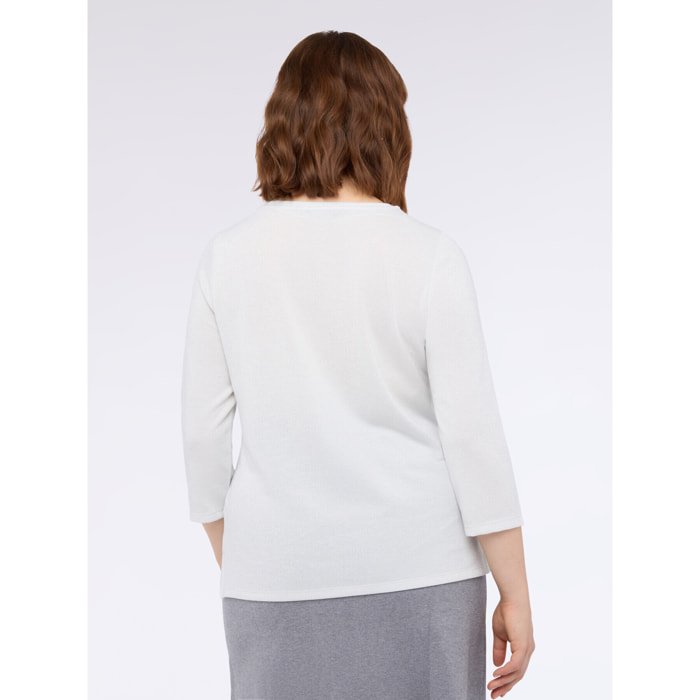 Fiorella Rubino - T-shirt in jersey lurex con colletto decorato - Grigio