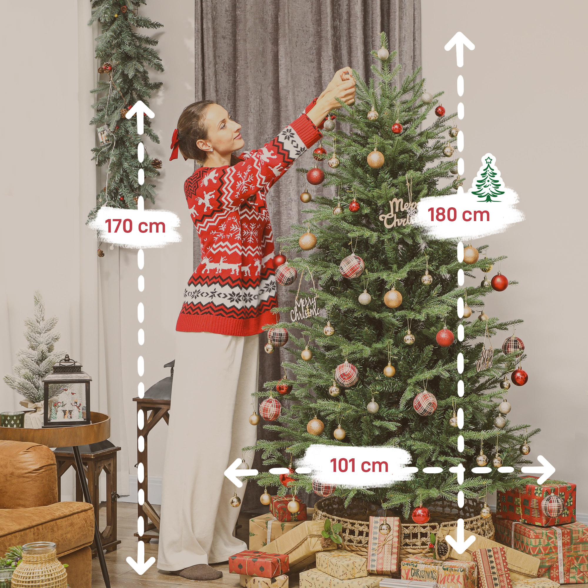Árbol de Navidad Artificial 180 cm, Árbol de Navidad con 1794 Ramas Densas, Soporte Metálico Plegable, Fácil Montaje, para Salón, Interior, Verde