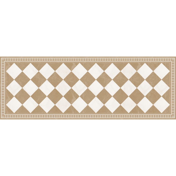 Alfombra de vinilo Galileo Beige 66x250 cm - PVC antideslizante, vinilica para cocina o salón, lavable, estilo hidraúlico