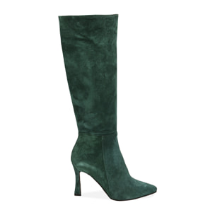 Botas verdes en ante, tacón 10 cm